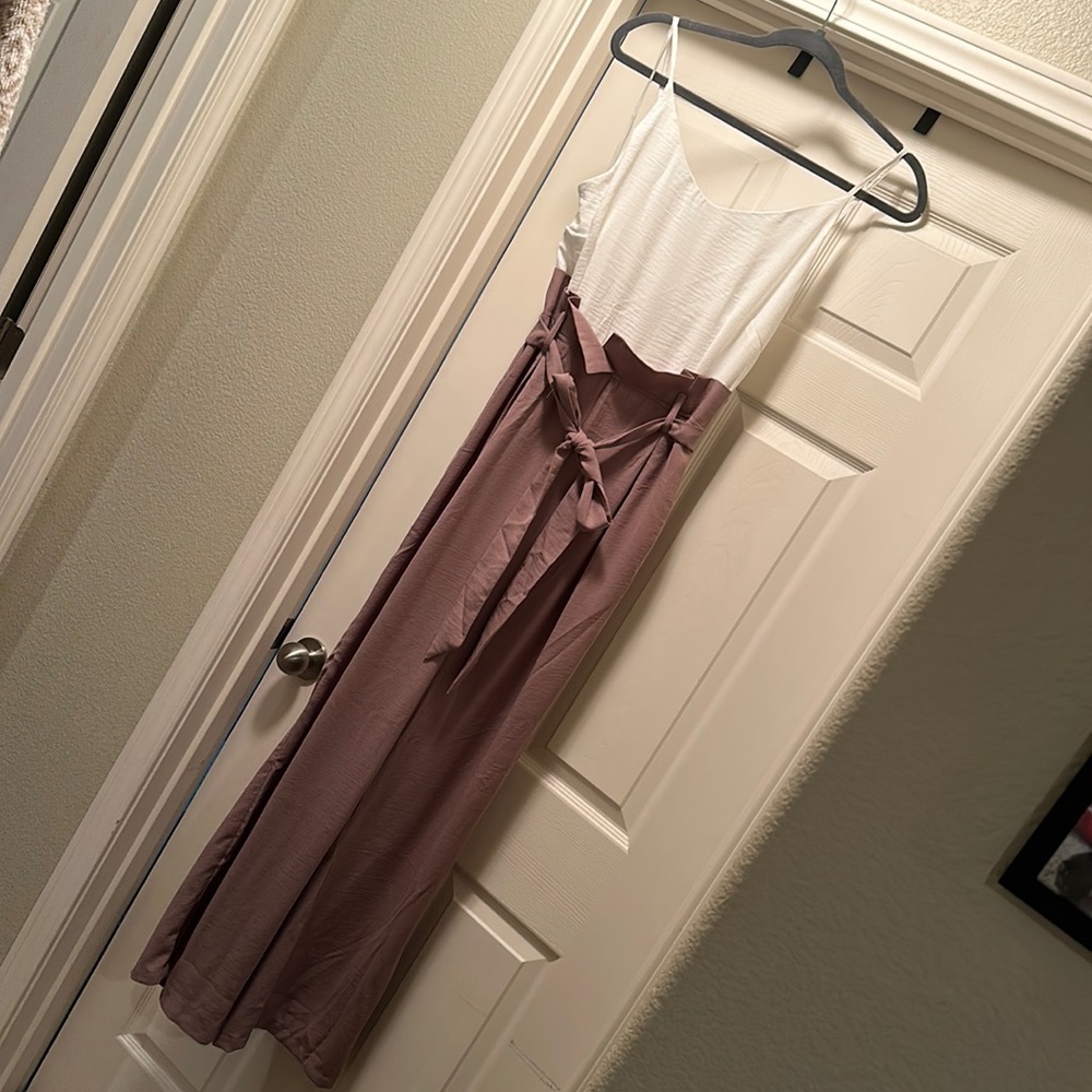 Mauve and white jumpsuit